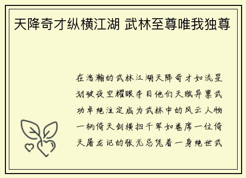 天降奇才纵横江湖 武林至尊唯我独尊